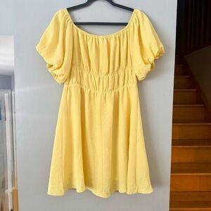 Dokotoo Yellow Off-Shoulder Mini Dress